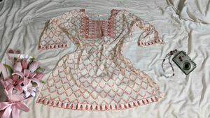 White & Pink Printed Kurti