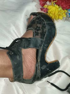 Black Lace-Up Wedge Heels