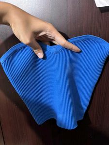 Blue Ribbed Crop Top