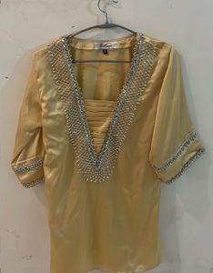 Embellished Yellow Silk Kurta