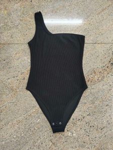 Black H&M One Shoulder Ribbed Bodysuit
