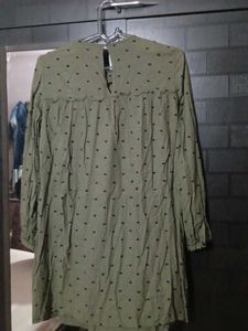 ZARA Olive Green Polka Dot Dress