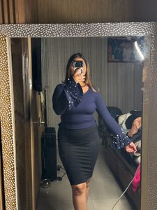 Stylish Navy Top with Pearl Embellishments