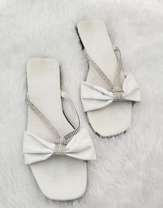 🎀 White Bow Sandals with Rhinestone Straps 🥰