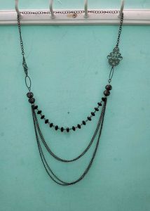 Layered Black Bead &amp; Chain Necklace