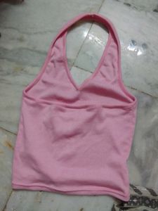 Light Pink Ribbed Halter Top