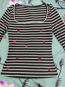 savana Striped Long Sleeve Top with Hearts