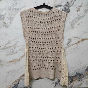Crochet Knit Vest with Lace Trim