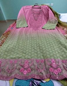Ombre Pink And Green Kurta Set