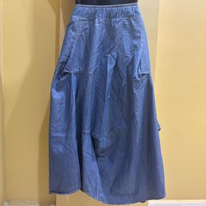 Denim Midi Skirt with Pockets