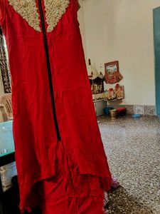 Red Dress with Embellished Collar