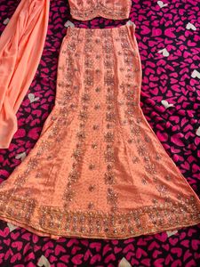 Peach Fish cut Lehenga Choli Set
