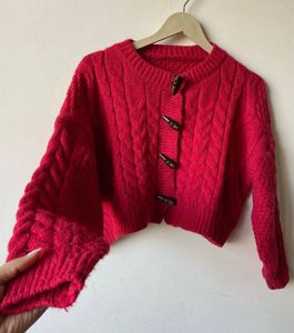 Chunky Knit Red Cardigan