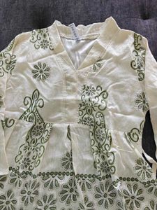 White Kurta with Green Print