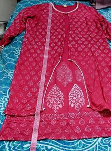 Pink&amp;White Jacket Styled (attached) Printed Kurti