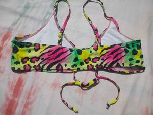 Vibrant Neon Leopard Print Bikini Top