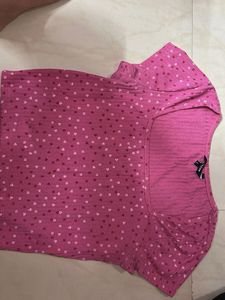 Pink Heart Print Square Neck Top