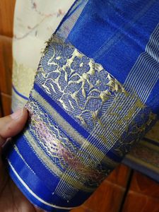 Beautiful New Chanderi Silk In Blue &amp; Off White| Embroidered