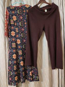 Patterned Ethnic woolen kurti with trouser
