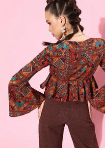 Bohemian Print Wrap Top