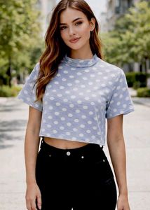 Blueish Grey Polka Dot Cropped Top