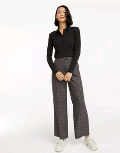 British Woman's Grey And White Plaid Trousers