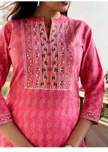 Elegant Pink Embroidered KurtaSet
