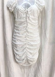 I. Chic White Ruched Mini Dress
