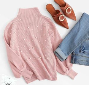 Pearl Embellished Mock Neck Sweater