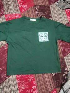 Green T-Shirt with Graphic Pocket