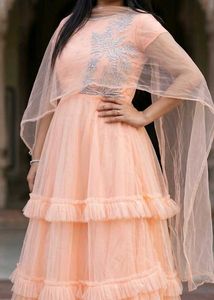 Peach Tiered Lehenga Choli with Cape