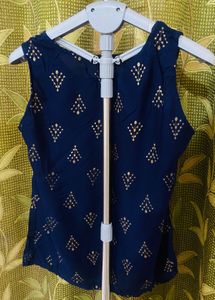 Navy Blue Ethnic Kurti with Gold Print