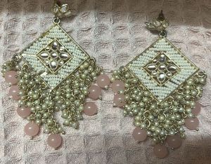 Elegant Pearl & baby pink Gold Earrings