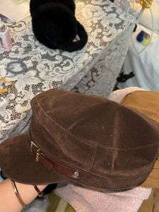 Brown Suede Baker Boy Cap