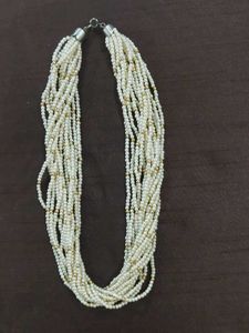 Multi-strand Pearl &amp; Gold Bead Necklace