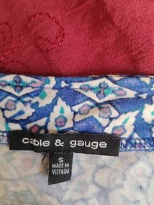 Blue Patterned Cold Shoulder Top