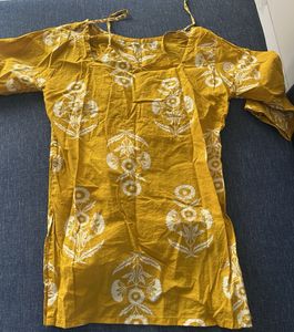 Yellow and Blue Floral Print Kurta  (set of 2)