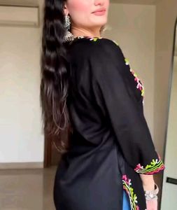 black embroidered Chikankari Short Kurti