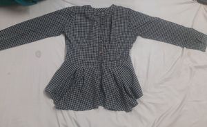 Pinwheel- Grey Checked Peplum Top, S-SIZE