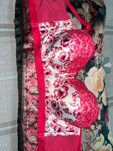 Floral Print Padded Satin Bra