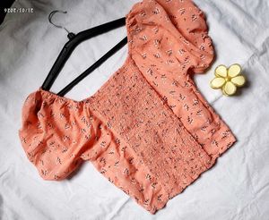 🌸Cute Peach Floral Puff Sleeve Top🌸