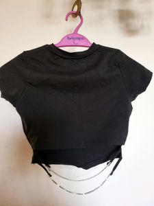 New Black Crop Top With CHAIN Bling S 28"