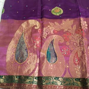 purple Silk cotton zari saree