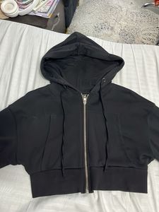 Black Cropped Zip-Up Hoodie