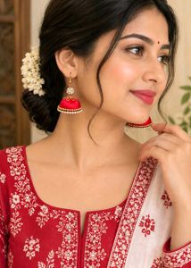 Red Silk Thread Jhumka Earrings