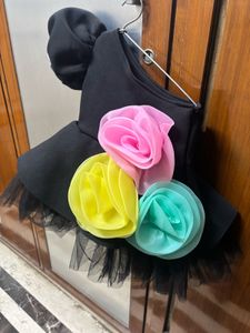 Cute Black Party Dress with Flowers