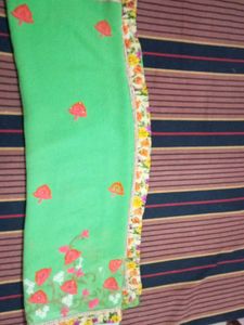 Beautiful Green Saree with Floral Embellishments