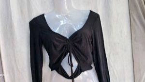 Chic Black Ruched Cut-Out Top