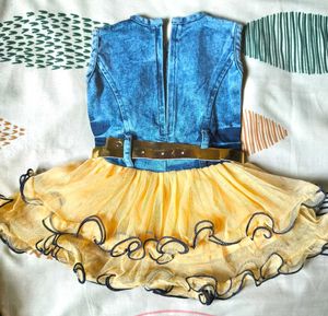 Cute Denim &amp; Yellow Frock with Leggings