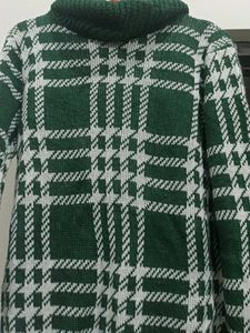 Green Patterned Turtleneck Knit Sweater